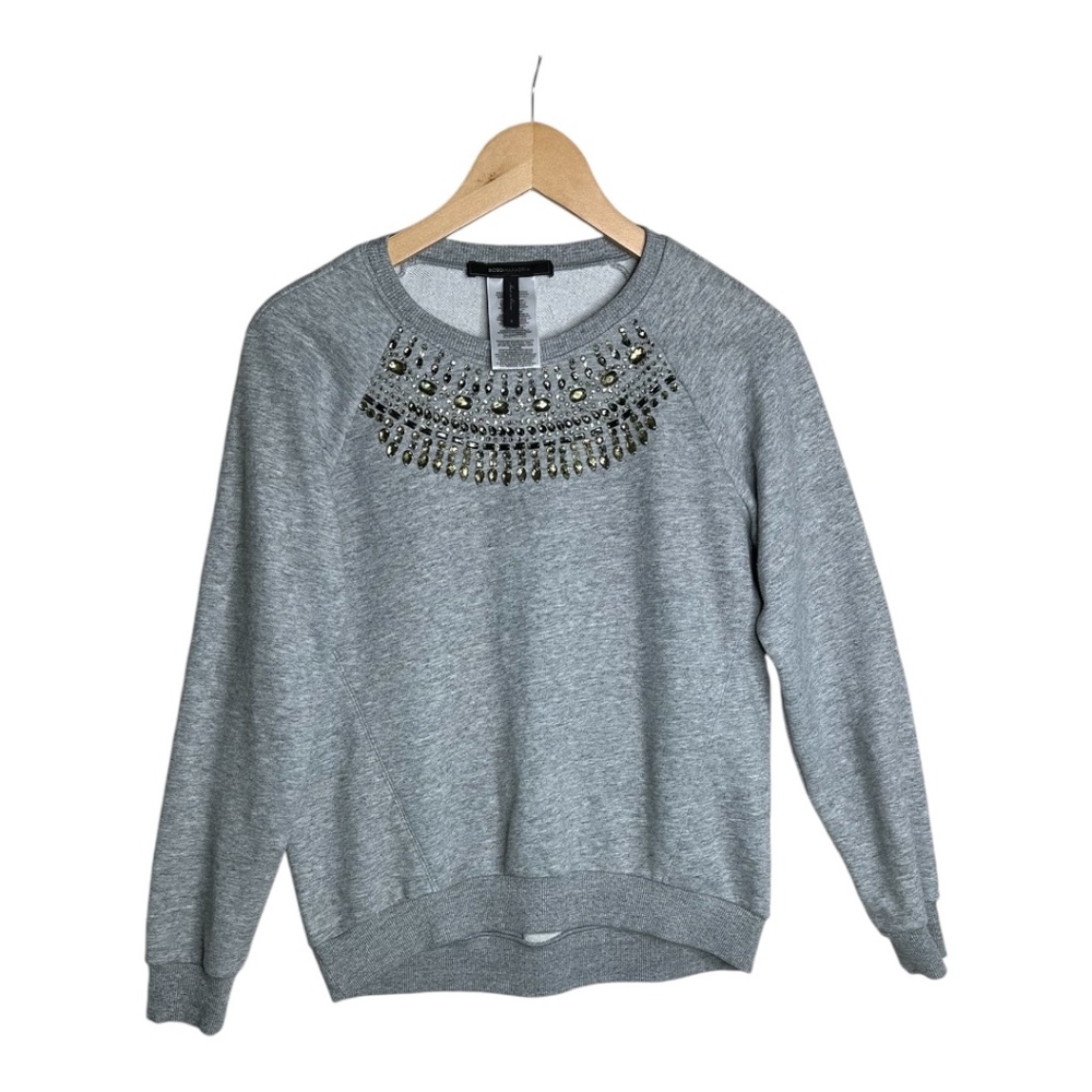 BCBGMaxAzria Heather Grey Bead Embellished Sweatshirt Size S